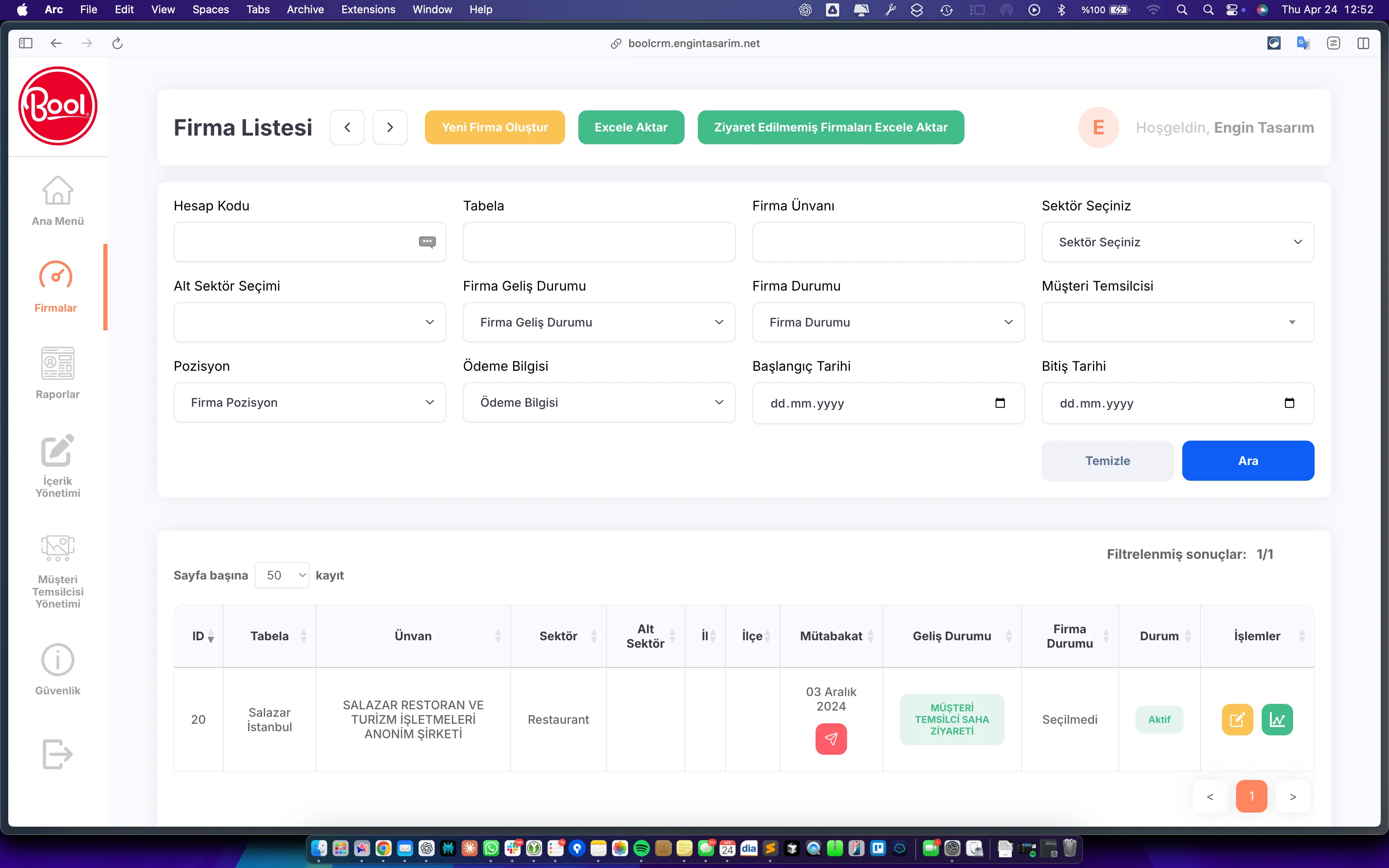 B2B dealer management and company database screen